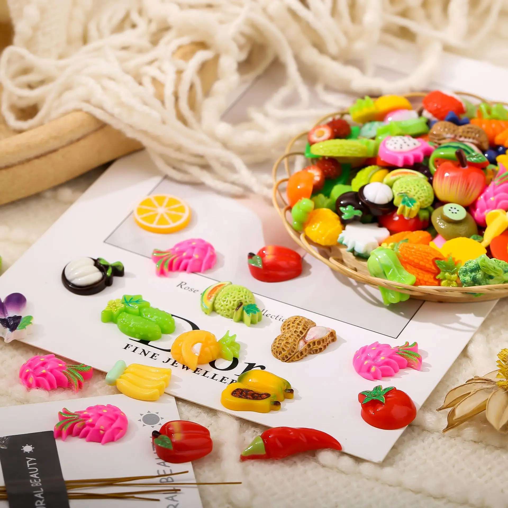 50PCS Mixed 3D Acrylic Fruit And Vegetable Nail Charms DIY Craft Decorations Accessories For Cell Phone Case Nail Supplies Parts