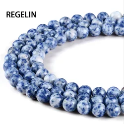 REGELIN White Dot Blue-vein Sodalite Natural Stone Beads For Jewelry Making Diy Material For Bracelet 4mm6mm8mm 10mm 12mm Strand