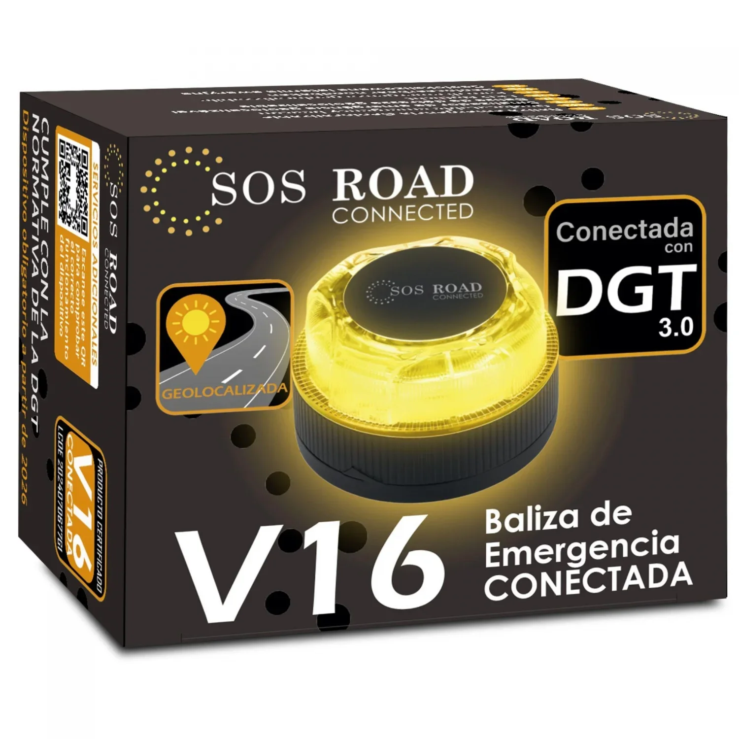 Sos road beacon v16 approved with geolocation - emergency light connected with dgt 3.0, esim