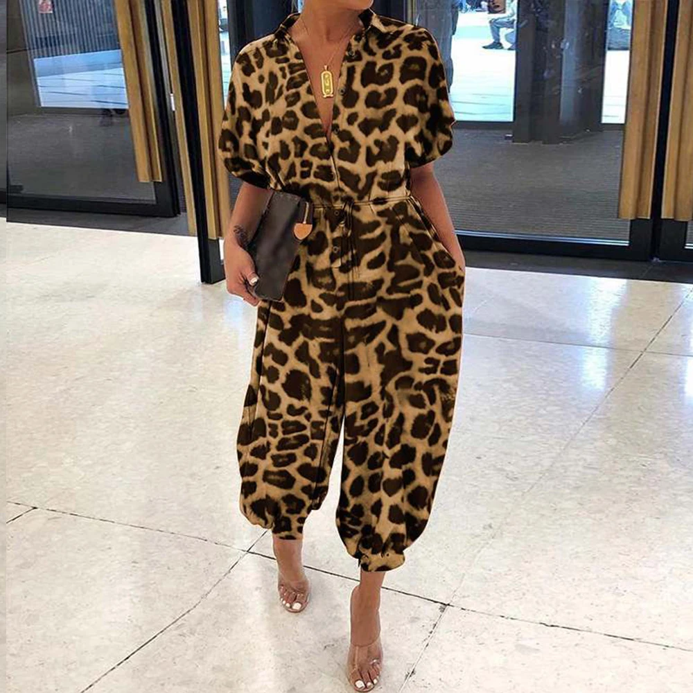 

High Waist One Piece Short Sleeve Jumpsuit for Women Clothing 2024 Summer Casual Bodysuits Long Pants Female Playsuit Trousers M