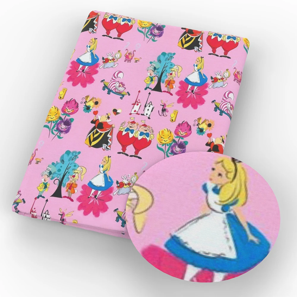 Disney Princess Alice in Wonderland 50*145cm Polyester Cotton Fabric Sewing Quilting Fabric Needlework Material DIY Handmade