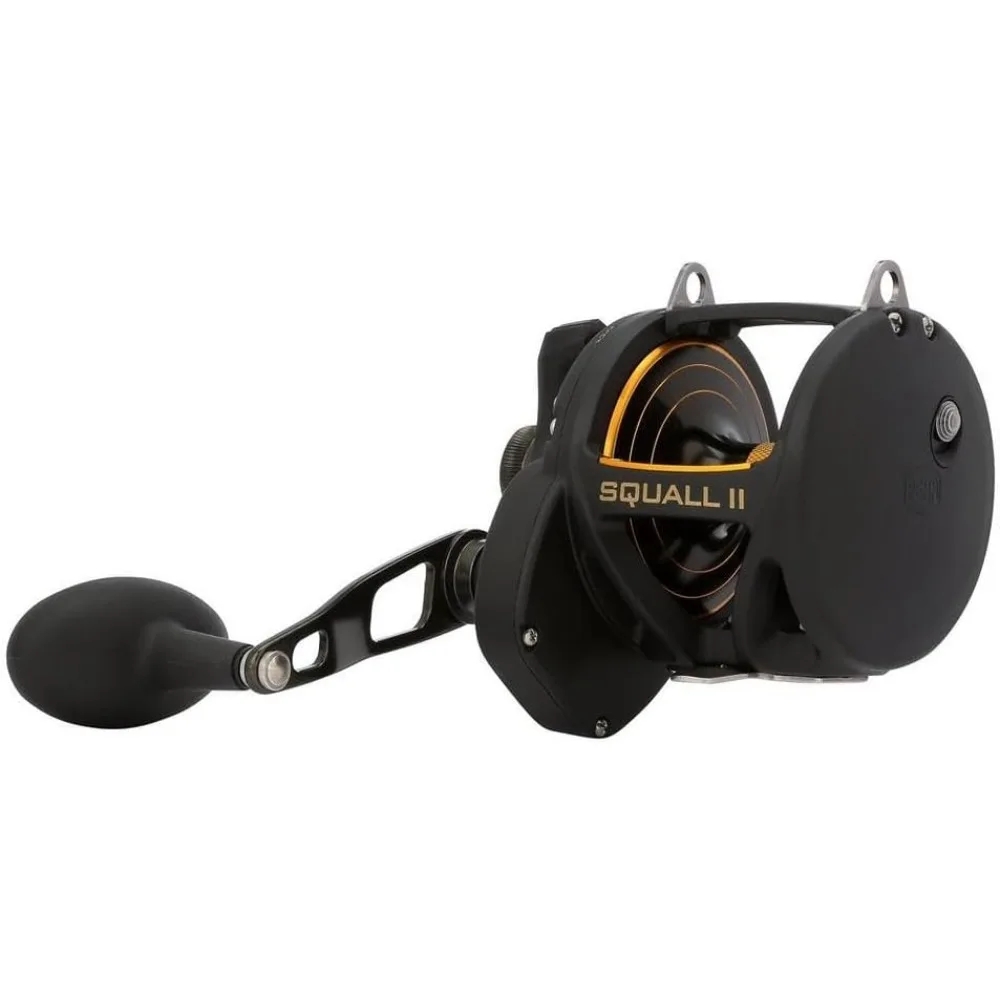 Squall II Lever Drag Fishing Reel, Size 50, Graphite Body and Sideplates, Stainless Steel Main and Pinion Gears, Powerful