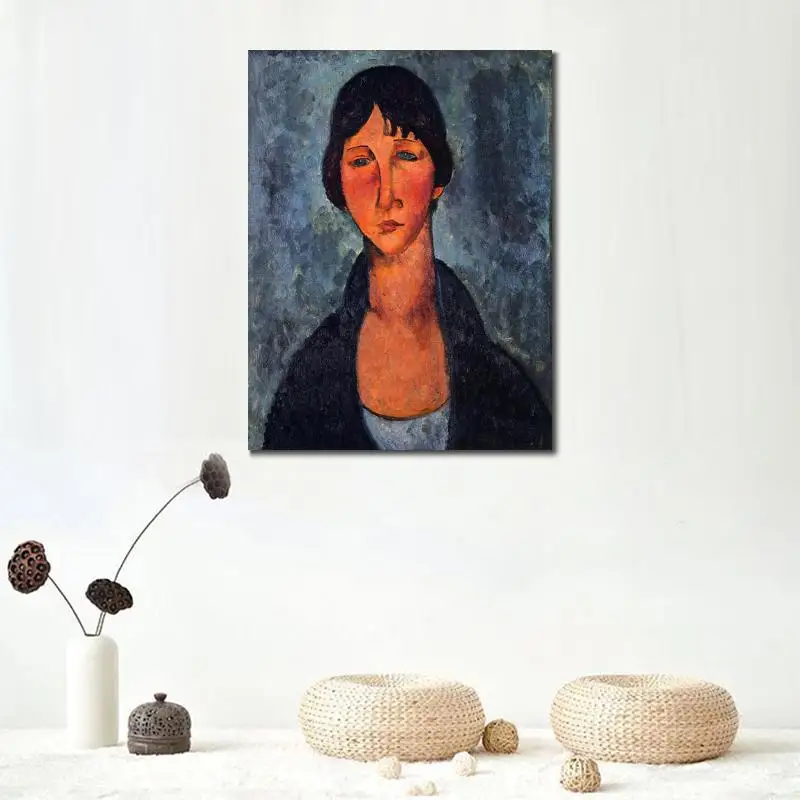 Portrait art abstract The Blue Blouse by Amedeo Modigliani High quality Handmade