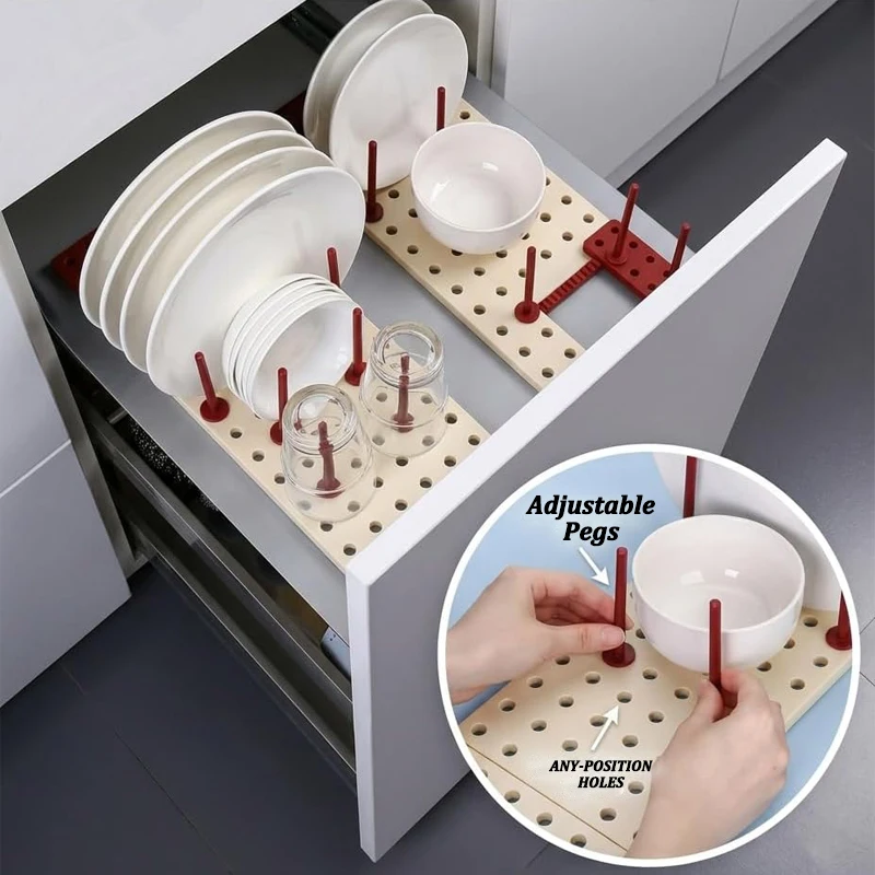 Adjustable Cabinet Dish Draining Drying Rack Kitchen Scalable Drawer Dish Bowl and Plate Organizer Holder Space Saving Storage