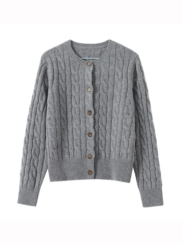 Wool Cable Knit Cardigan Women Sweater