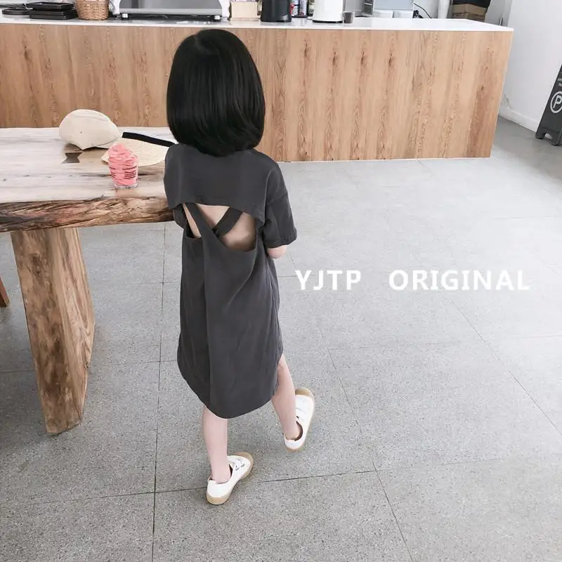 Summer Girls' Dress Parent-Child Children's Clothing Casual Girls' Backless Short Sleeve Mid-Length Baby Skirt