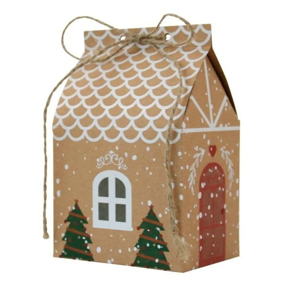 25/50/100pcs Christmas Candy Packing Box Kraft Paper House-shaped Gift Bags Twine Closure Cookie Storage Bag for Party Favors