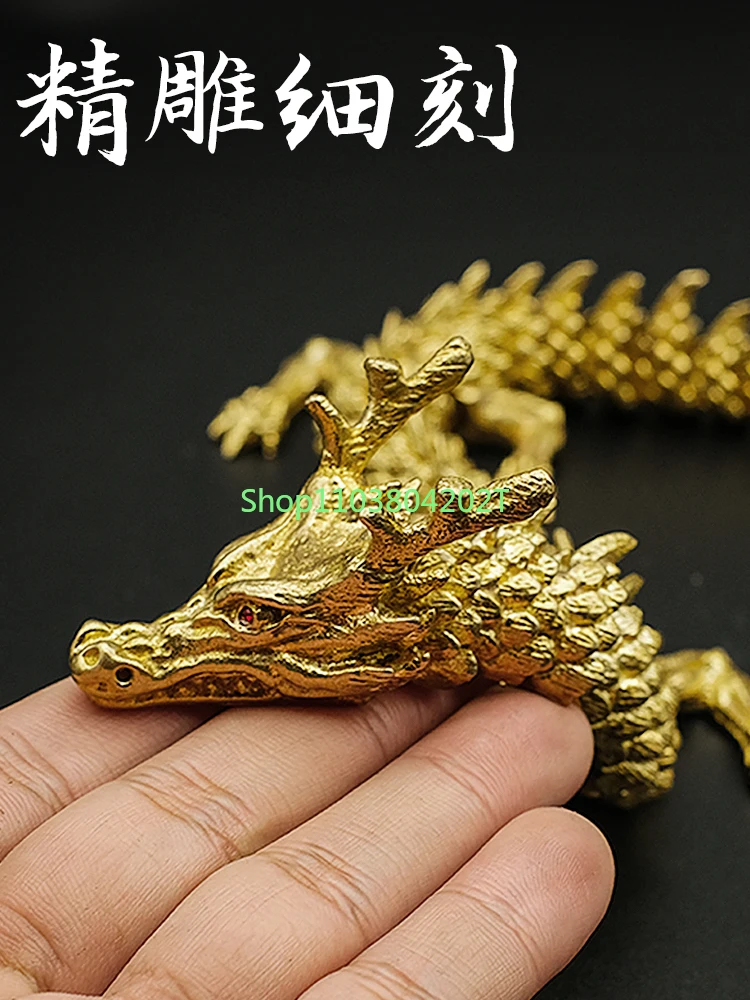 Brass Vintage Golden Dragon Black Dragon Decoration Movable Craft Hand Pieces Desktop Living Room Exhibition Hall Study