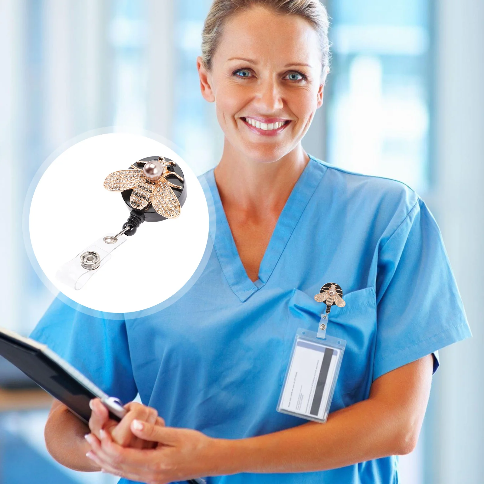 

Rhinestone Bee Badge Reel Retractable Metal Holder Ideal for Nurses Medical Assistants Pediatric Badge Clip Stylish Key