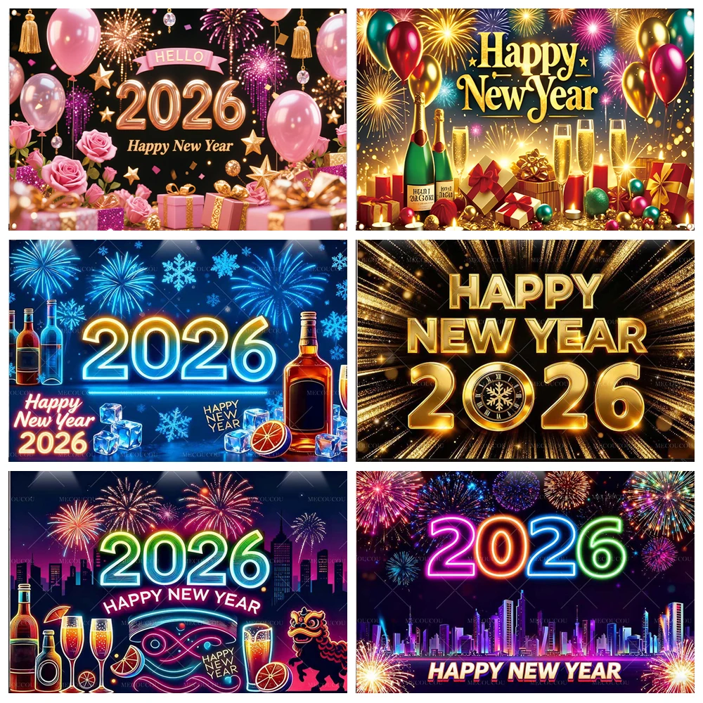 

2026 New Year Photography Background Santa Claus Custom Beer Firework Celebrate Family Annual Party Decor Photo Backdrop Prop
