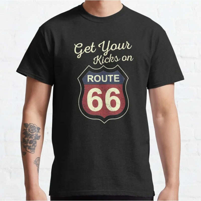 

Get Your Kicks Historic Route 66 US Mother Road travel Gift t shirt America Highway Graphic clothes All size Tops
