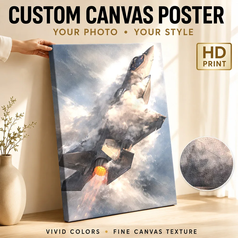 F35 Clouds Aircraft Ascent Gallery Wrapped Canvas Print Customized Photo Natural Color Detail Wall Art For Study Birthday Gift