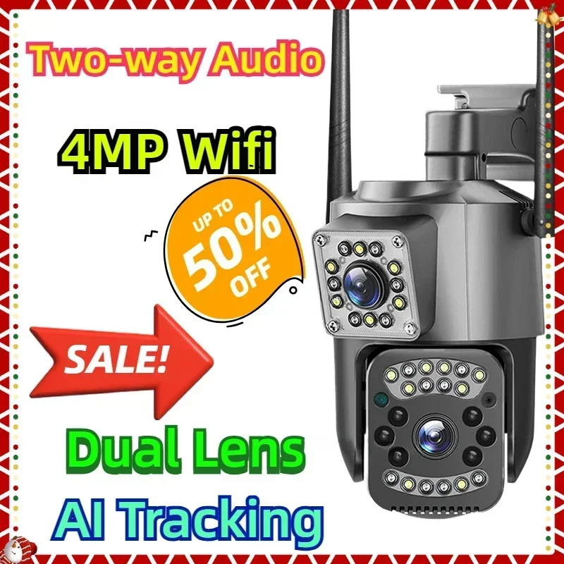 

Two-way Audio Surveillance Cameras AI Tracking Cam 4MP Wifi Dual Lens Panoramic Camera Outdoor Waterproof Security CCTV