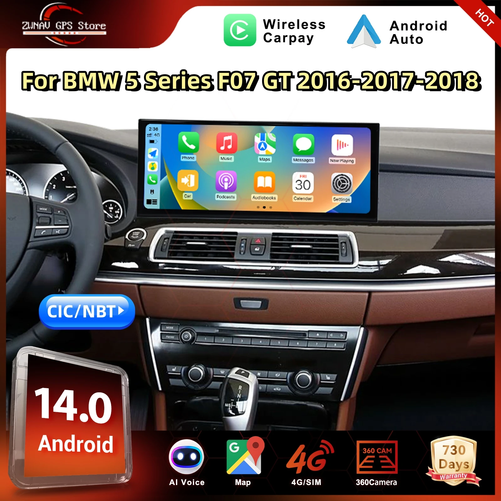 15.8“ Android14 Car Radio For BMW 5 Series F07 GT 2010 - 2018 CIC NBT CarPlay Android Auto Multimedia Player Head Unit GPS Navig