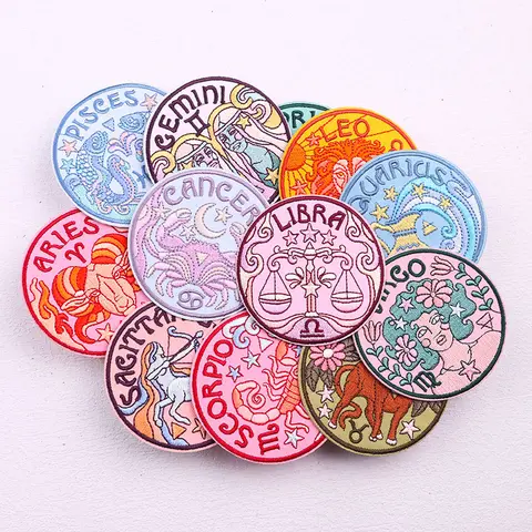 천칭 자리 자수 패치, 천칭 자리 토러스 패치 재킷, 의류용 열 접착 패치, 다리미 패치