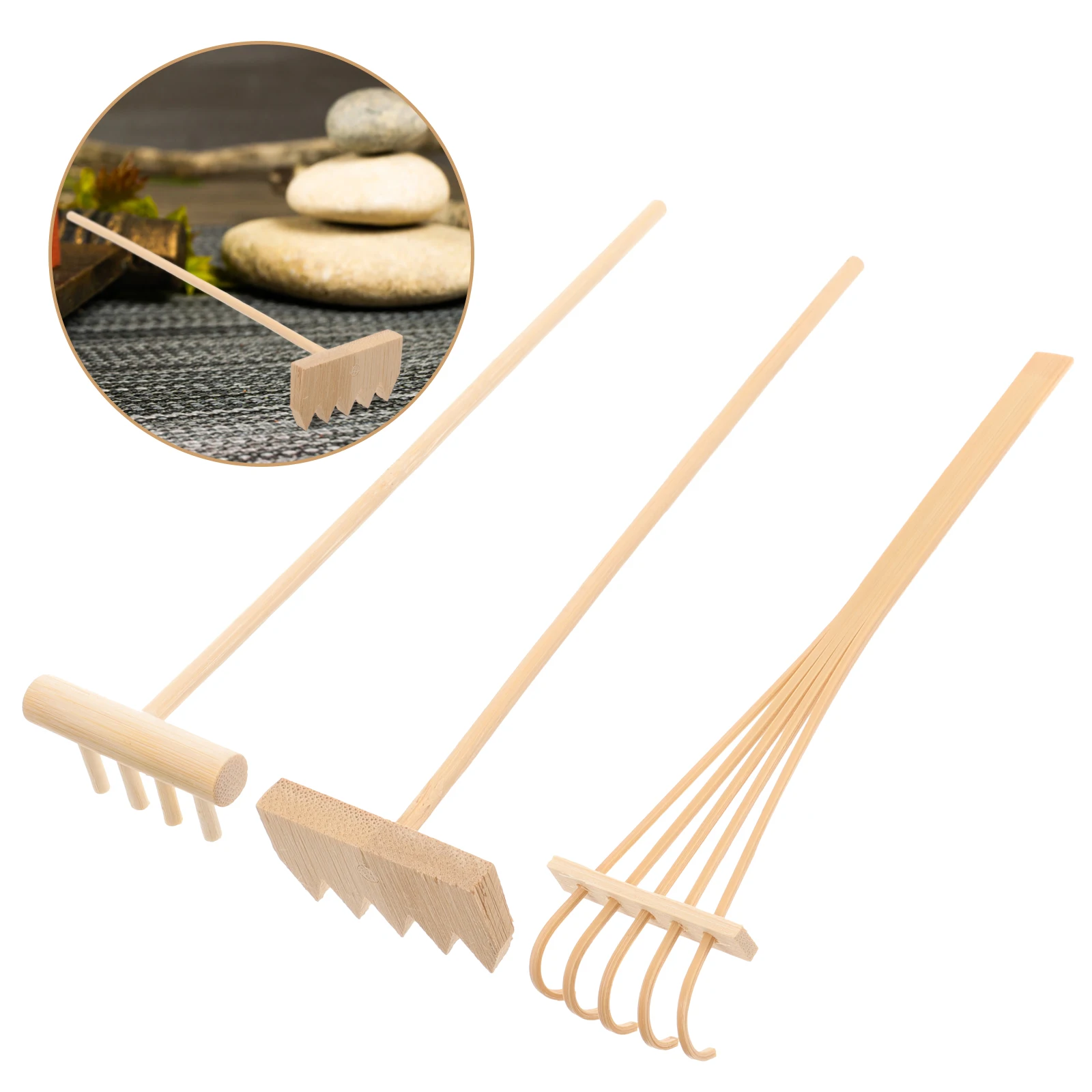 

3 Pcs Sand Table Accessories Set Office Decor Mini Zen Garden Rake Tool Rock Rale Small Wooden Japanese Relaxation