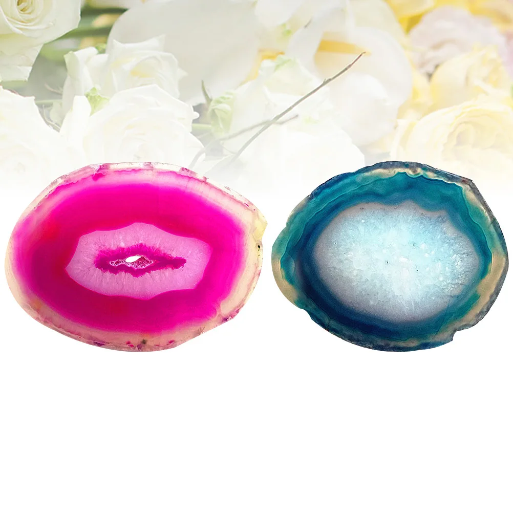 

2Pcs Agate Stone Slice 6-8cm Oval Polished Pink Blue Random Pattern Home Office Decoration DIY Crafts Flowerpot Ornament