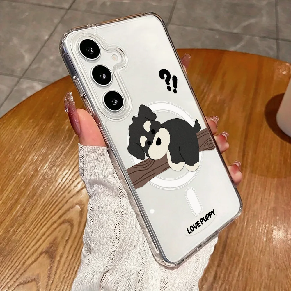 Magnetic Phone Case for Samsung Galaxy A57 A56 A54 A37 A36 A35 A25 5G A07 A06 A15 A16 4G Cases Cartoon Schnauzer Climbing Tree