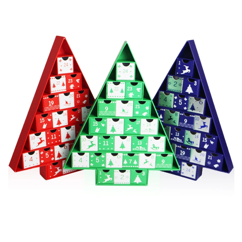 Wholesale Christmas Advent Calendar Cardboard Box Cookie Candy Paper Box Christmas Tree Calendar Box