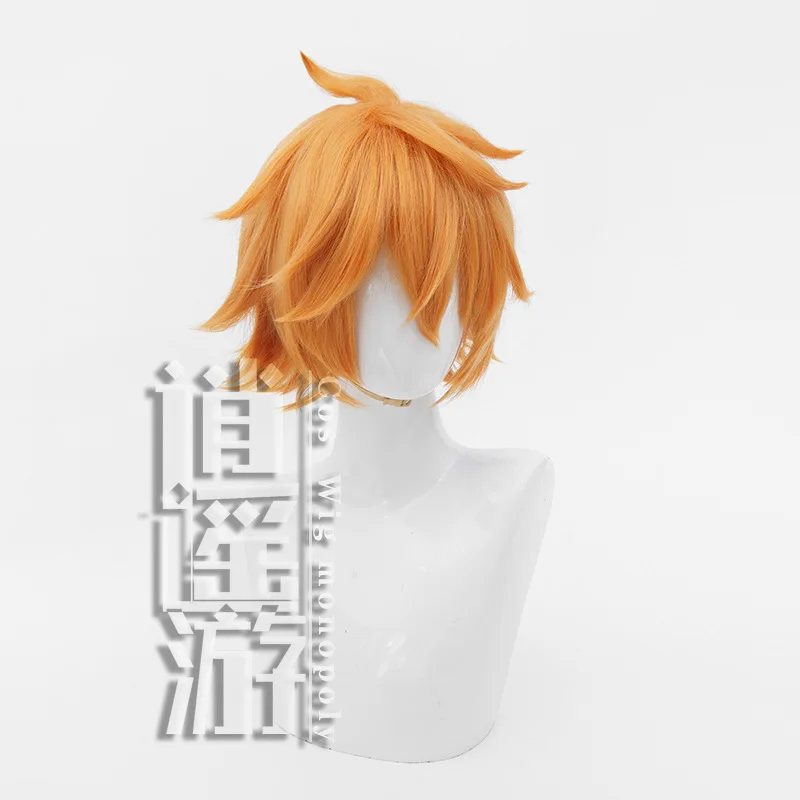 Anime Tartaglia Cosplay Wig Game Genshin Impact 30CM Orange Heat-resistant Synthetic Hair Halloween Party Cosplay Wigs+wig Cap