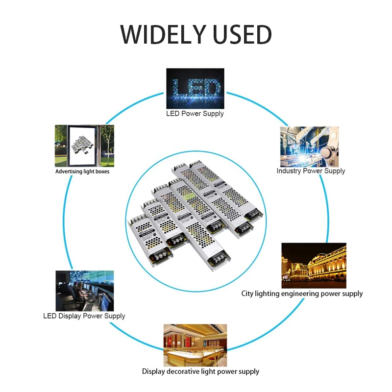 24V ultracienki zasilacz 220V do DC 24V 60W 100W 150W 200W 300W 400W Cabo podświetlana tablica LED napęd konwerter bez wentylatora wyciszenie