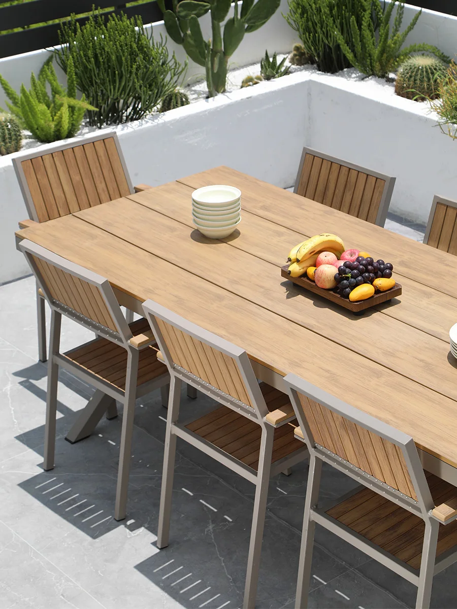 

Outdoor plastic-wood tables and chairs courtyard waterproof,anticorrosive wood combination leisure coffee shop balcony garden