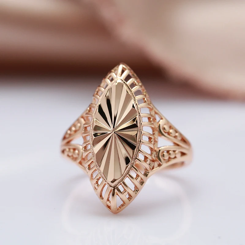 SYOUJYO Antique Brass Rings For Women Original Design Luxury Marquise Shape Lathes-carved Big Size Easy Matching Jewelry