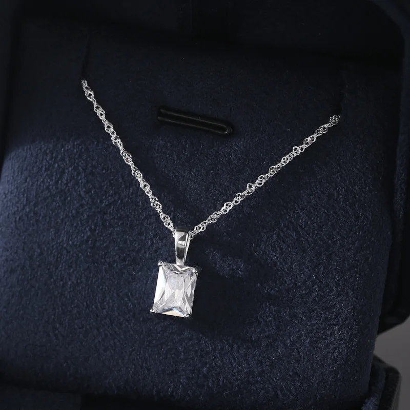 

44cm Silver 925 Necklace White Zircon Square Chain Elegant Women Jewelry Beautiful Adjustable Plata 925 Necklace