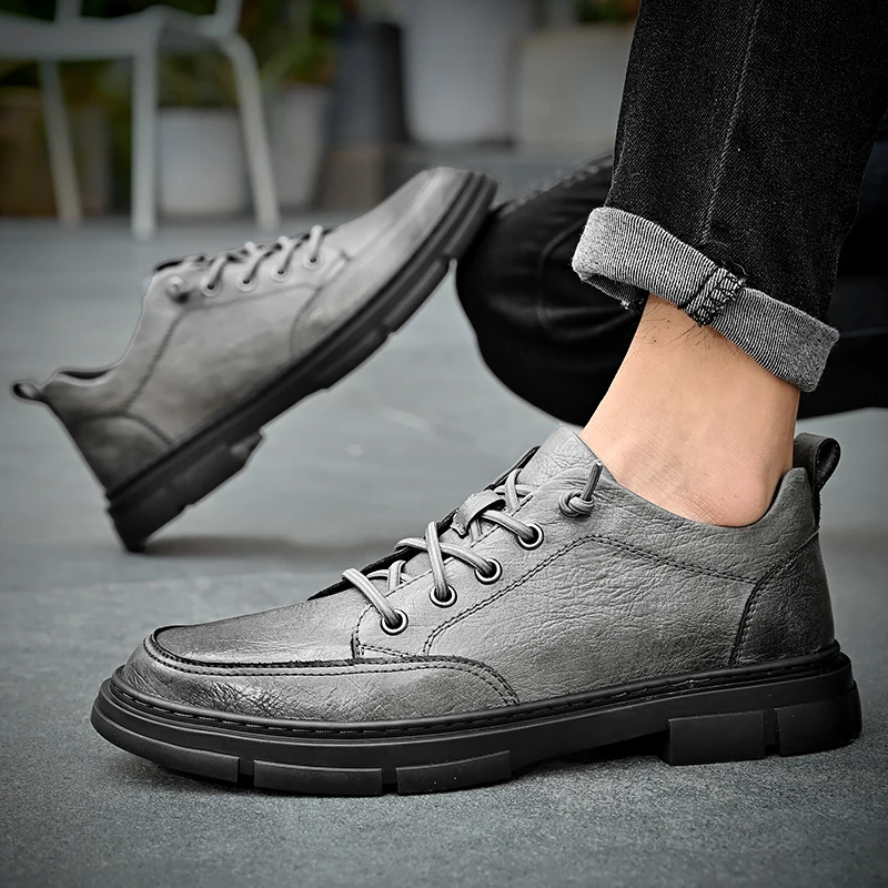 

Мужские повседневные кожаные туфли класса люкс в британском стиле для офиса или бизнеса, высококачественные, для повседневной носки, черные и серые, новые.