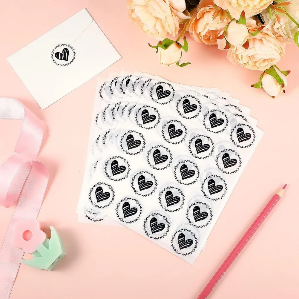 

10 Sheets Heart Stickers Round Heart Shaped Sticker Labels For Valentine's Day Self Adhesive Clear Envelope Stickers For Wedding