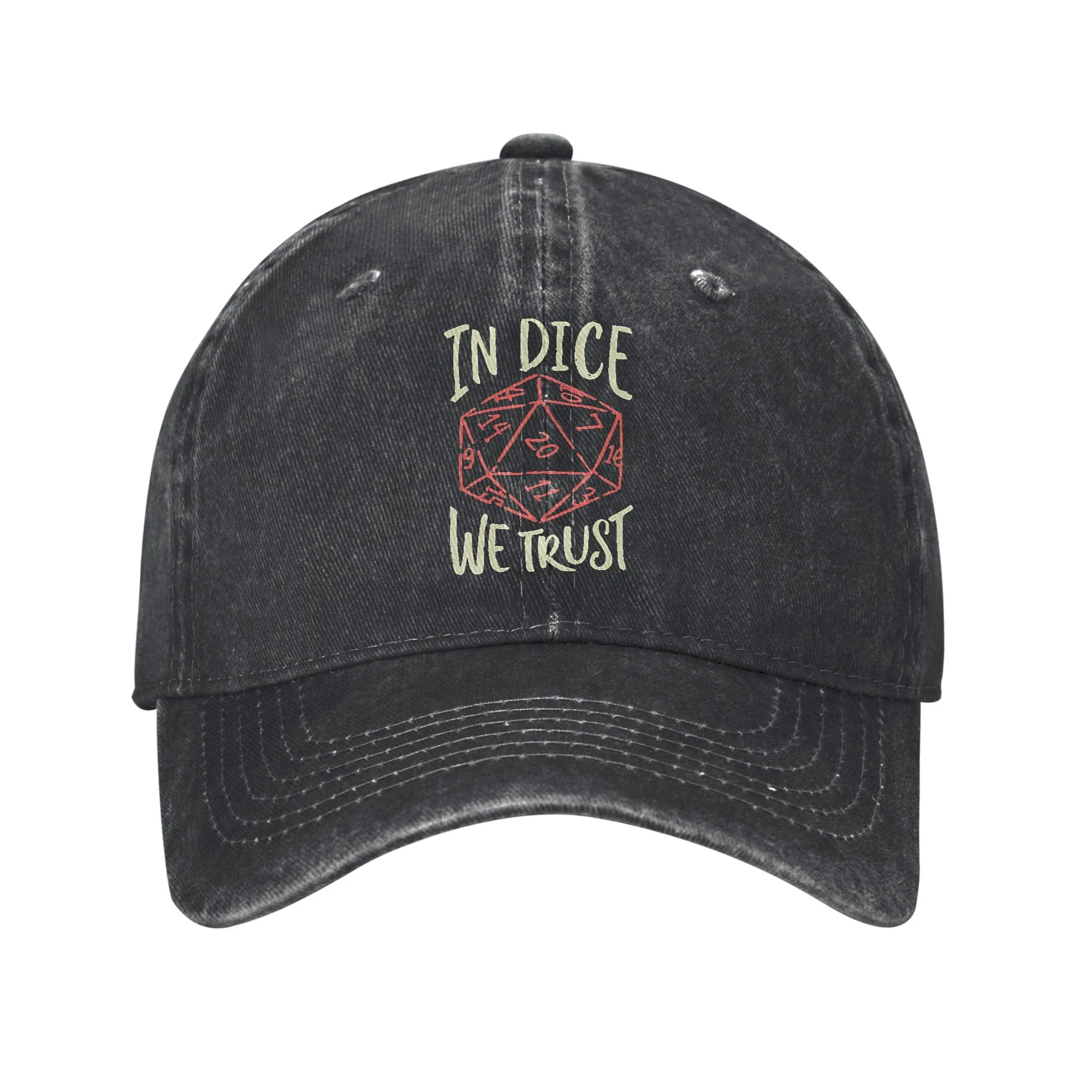 In Dice We Trust D20 Print Baseball Cap Unisex Washed Cotton Hat for Tabletop RPG Fans