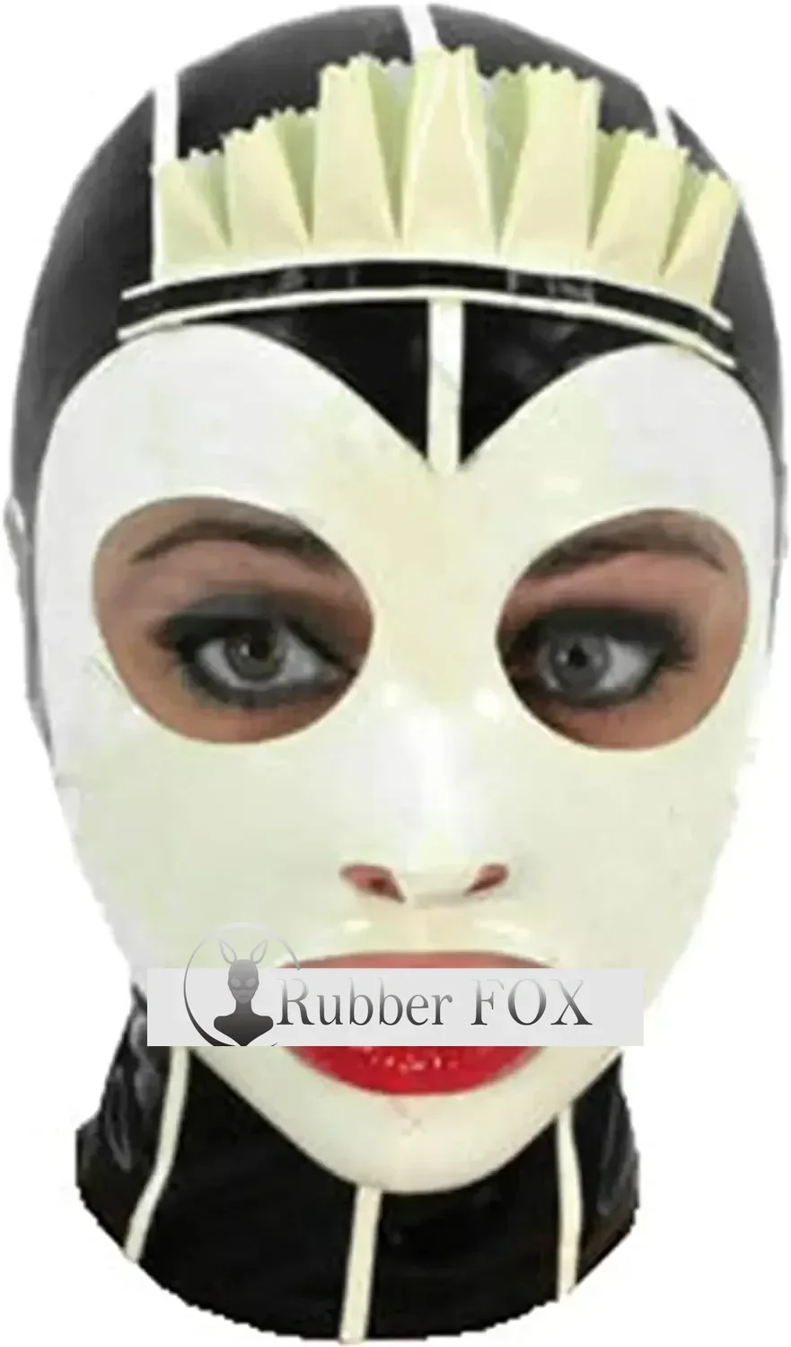 

Latex Hood Mask with Lace Forehead Maid Uniform Rubber Mask Back Zipper Cosplay Party Wear