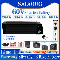 300-2000W SilverFish 60V 30Ah 40Ah 50Ah 60ah Lithium Battery EBike Akku Accu Electric Bicycle Batterie+Charger+Security Lock