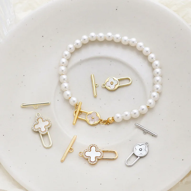 

1pcs Jewelry Pearl Necklace Connecting Buckle Shell Lucky Clover OT Buckle Bracelet Sweater Chain Ending Buckle Diy Accessories