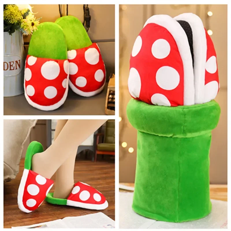 Game Super Mario Funny Slippers Cartoon Anime Novelty Cotton Cosplay Costumes Props Corpse Flower Kawaii Shoes Children Gifts