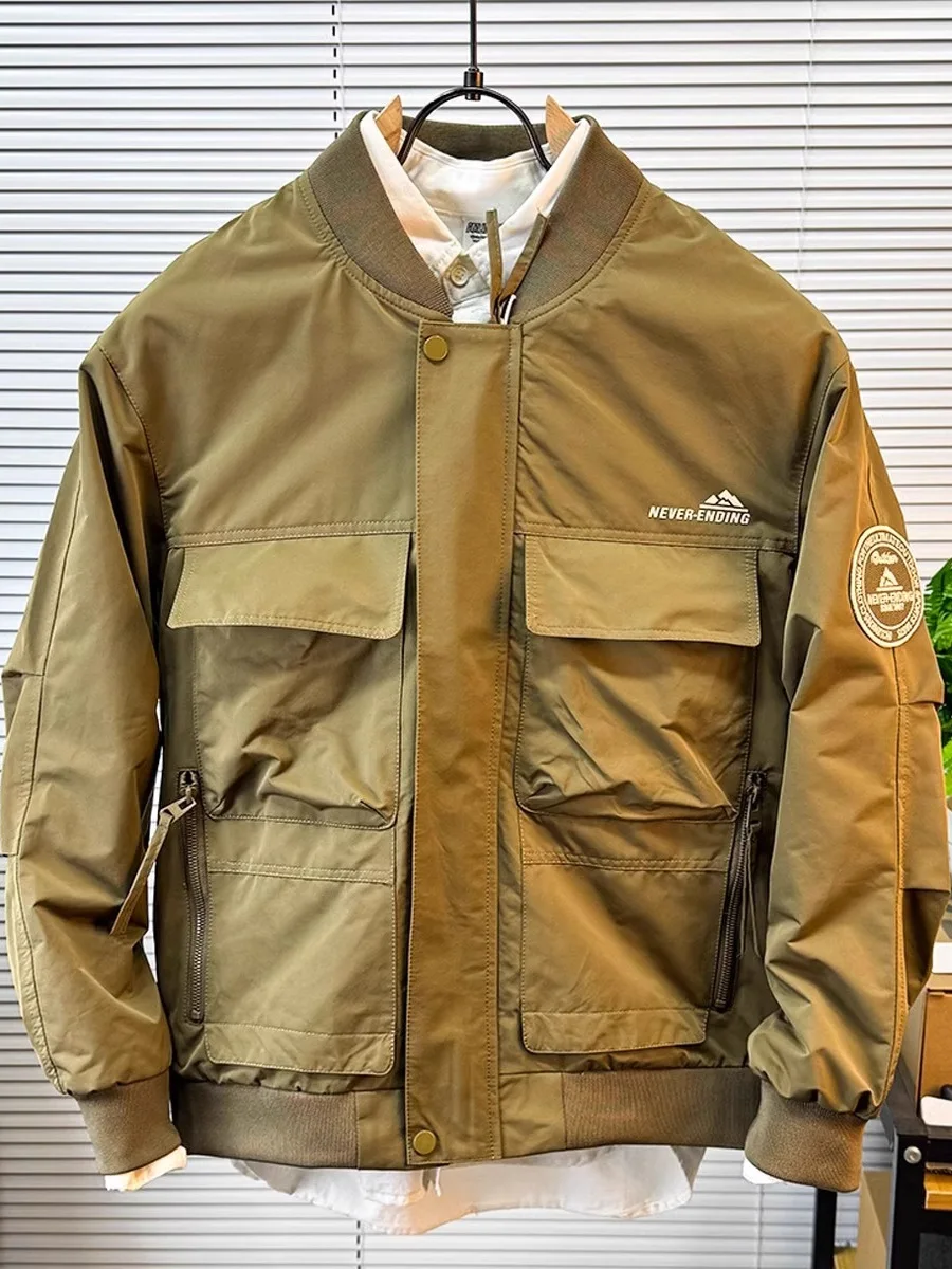 

American Sle Casual Baseball Collar Jaet Men's Spring Autumn New Faion Trendy Leisure Polyester Fiber Zipper Closure