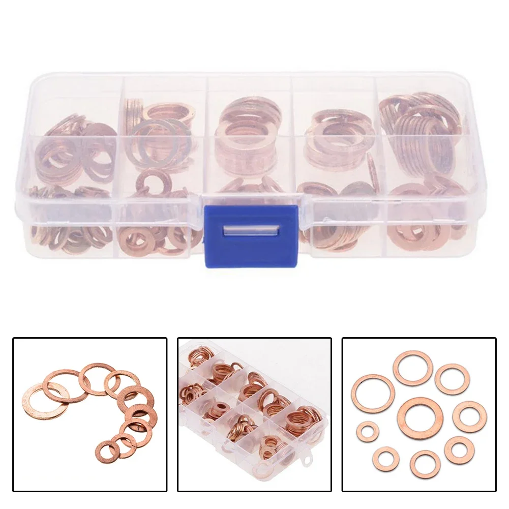 200PCS Boxed Purple Copper Gasket, Oil Seal Gasket, O-shaped Sealing Washer, Purple Copper Flat Washer