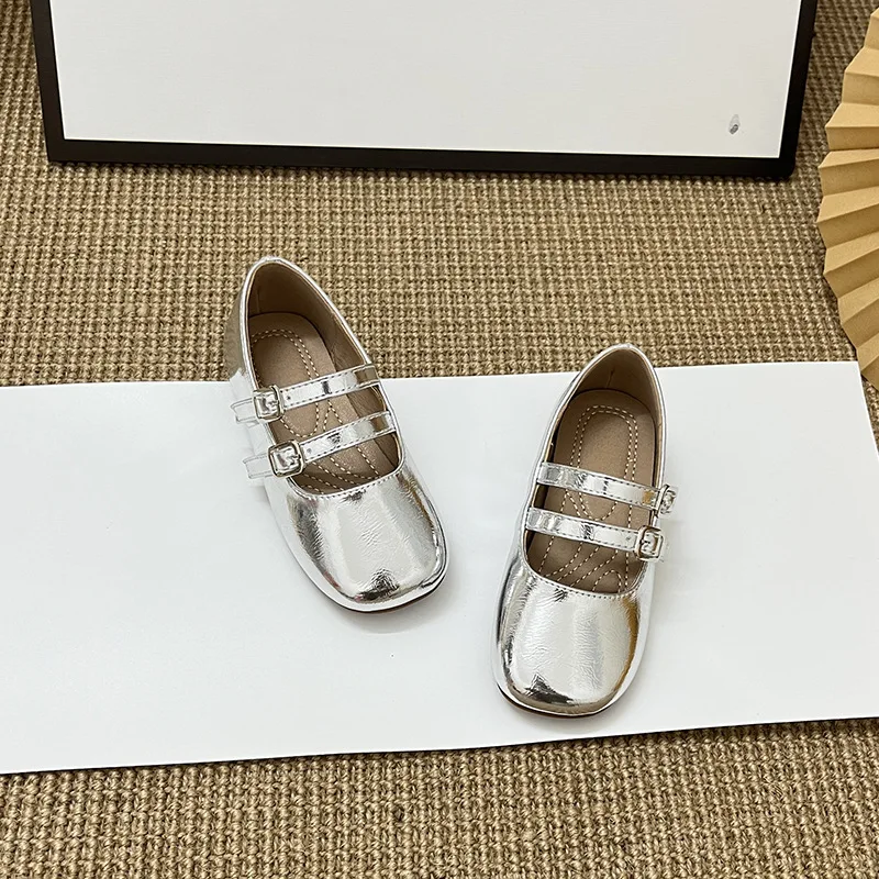 

Kids'Casual Shoes PU Leather Spring Solid Color Fashion Slipper For Girls Breathable Soft Bottom Anti-slip Silver Size 23-35