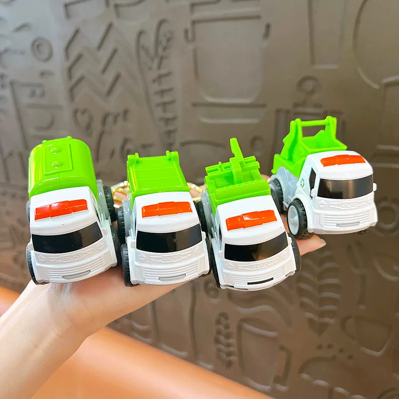 

Cartoon Mini Inertia Toy Model Simulation Sanitation Car Garbage Truck Pull Back Car Keychain Pendant Gifts For Boys