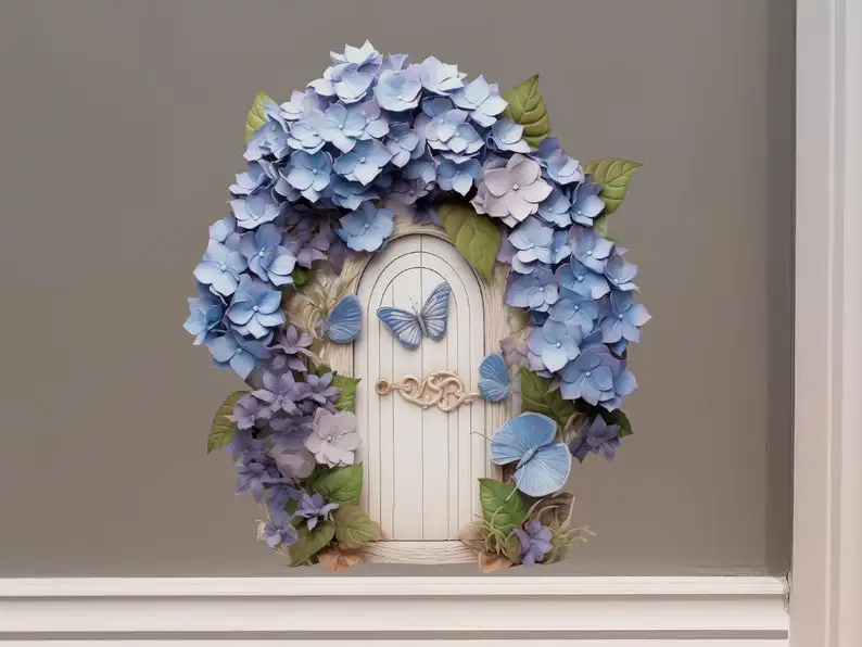 Hydrangea Flower Garden House - Fairy Door 3D Wall Sticker