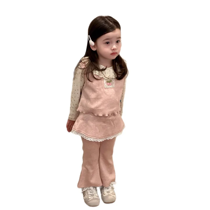 

Girls' Children's Outfit2025Autumn Infant Baby Girl Sweet Vest Pants Two-Piece Set Floral Base Shirt