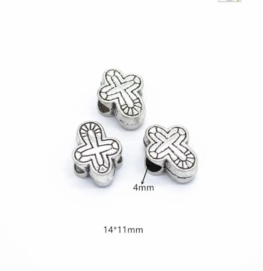 

5pcs 14*11mm Cross Spacer Bead Charms Antique Silver Color Jesus Loose Beads For Jewelry Making Bracelets Hole 4mm F0875