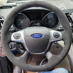 For Ford Focus 3 2012 - 2014 KUGA Escape 2013 - 2016 DIY Hand-stitched Black Suede Car Steering Wheel Cover