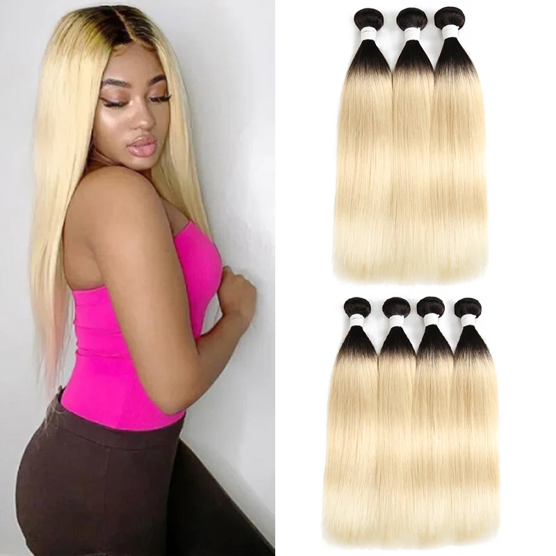 Brazilian Straight Human Hair Bundles 613 Honey Blonde Human Hair Weave Bundles 8-26 Inch Remy Hair Extension 1/3/4 Bundle Deals