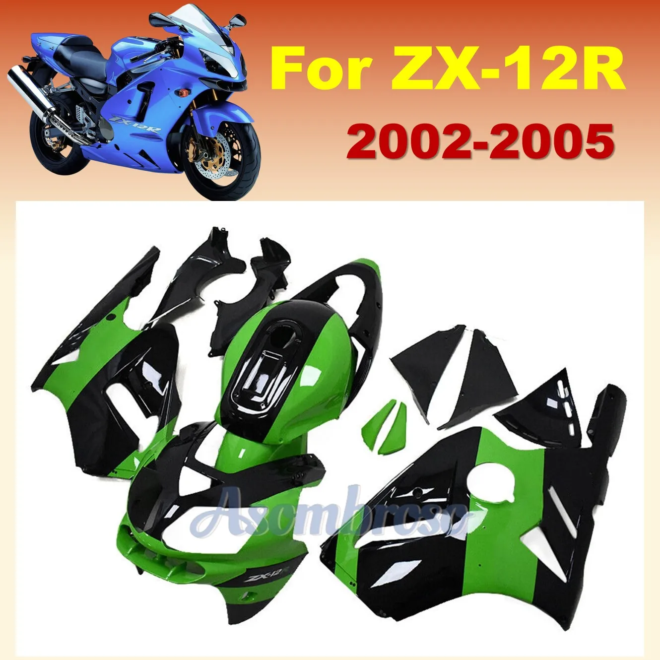 

Обтекатель для мотоцикла Ninja ZX12R 2002 2003 2004 ZX-12R ZX 12R 02 03 04 05, литье под давлением зелено-черный кузов ZXMT