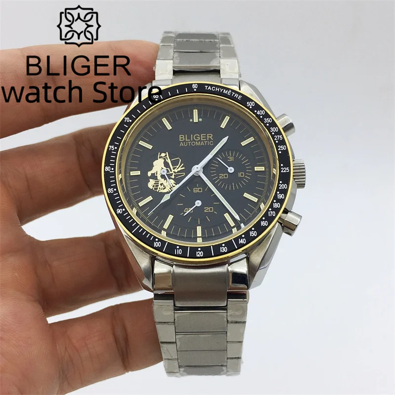 

BLIGER Mechanical Automatic Watch 40mm Black Blue Red Dial Date Indication Dome Glass Steel Bracelet Waterproof Watch For Men