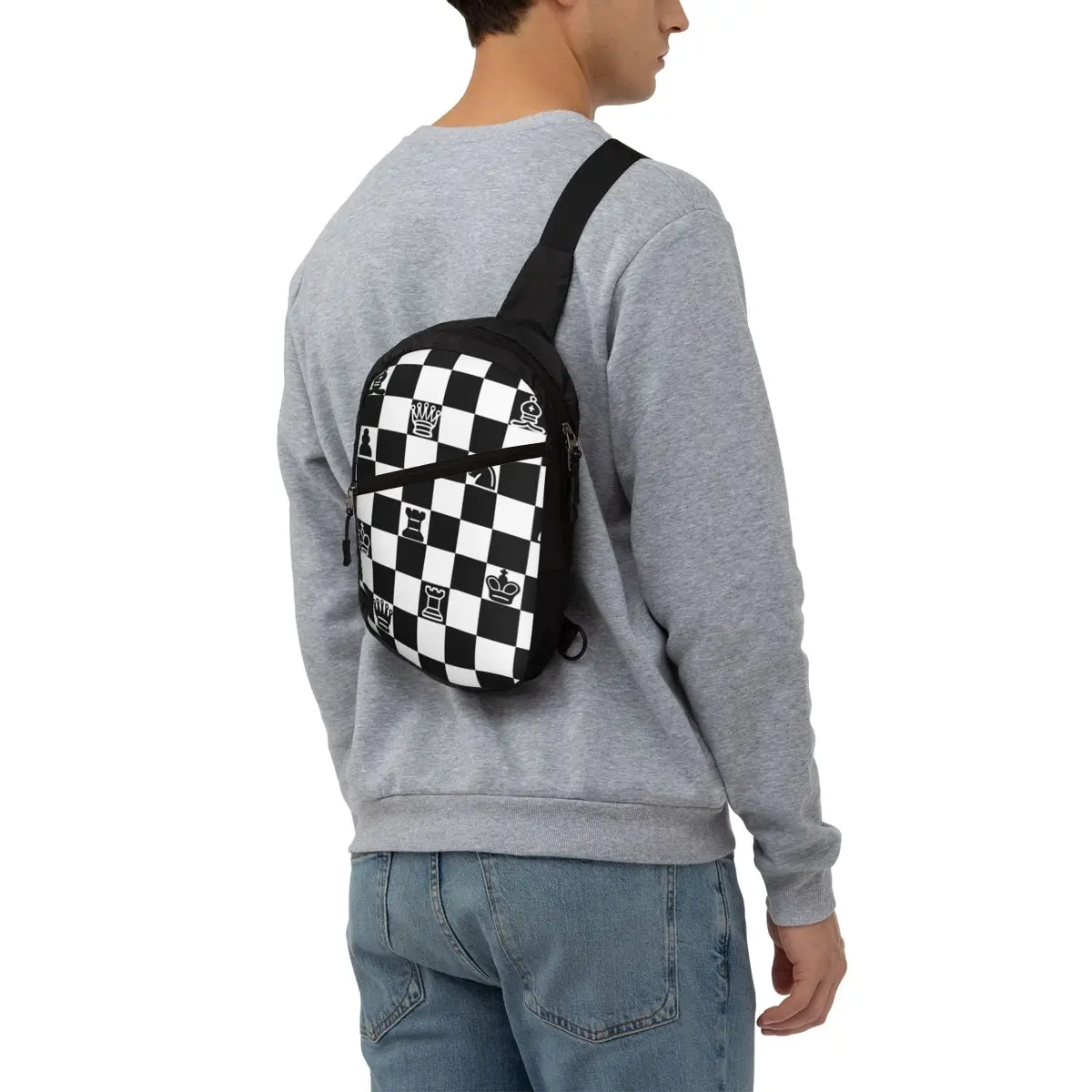 Mochila cruzada con eslinga de ajedrez personalizada para hombre, bolso de pecho de hombro para juego de tablero de ajedrez, mochila de día de viaje