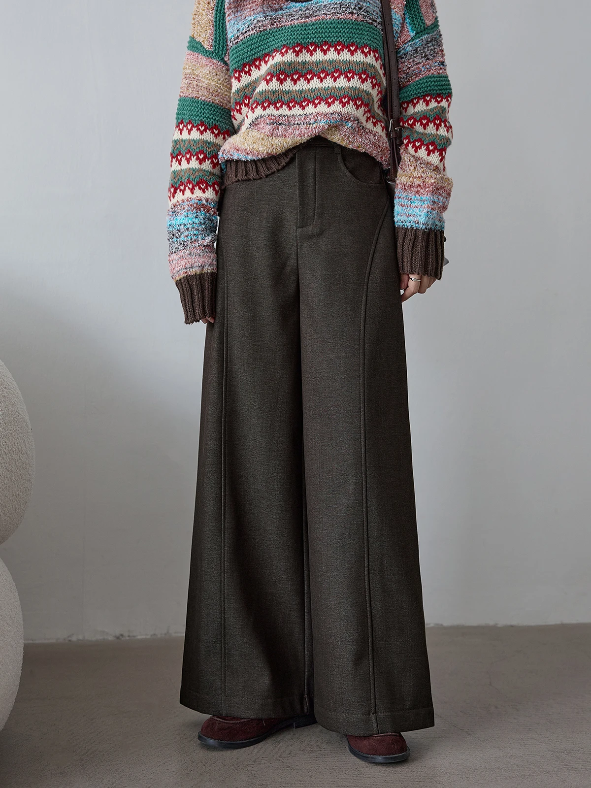 

Брюки женские повседневные с высокой талией, цвет кофе, новая коллекция HUIXI Ding Series, зима 2025