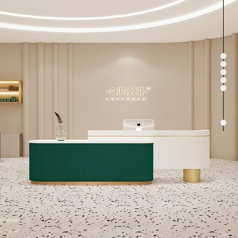 

Organizers Reception Table Executive Office Furniture Cafe Modern Desk Curved Armable Acrylic Welcome Scrivania Salon Furniture