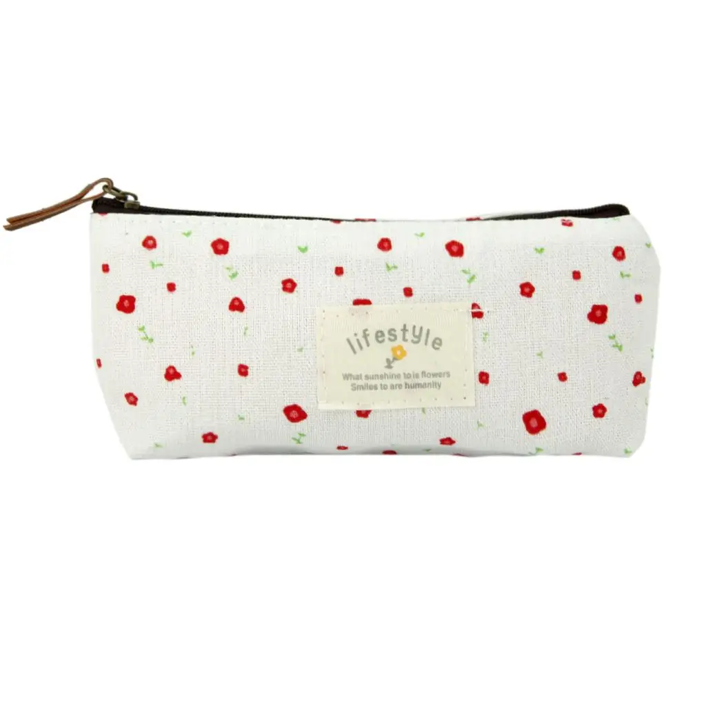 Flower Pattern Canvas Pencil Pen Case Cosmetic Makeup Bag Storage Pouch Purse